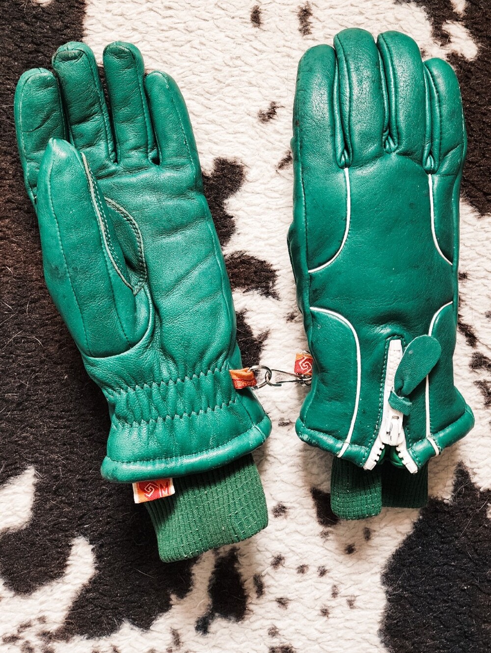 WOMEN'S 60'S/70'S LEATHER VINTAGE WINTER GLOVES - GREEN